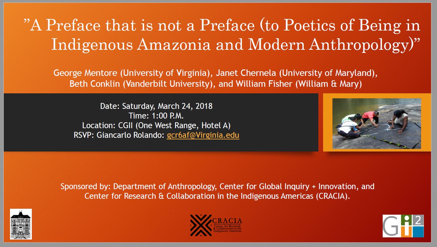 Preface that is not a Preface (to Poetics of Being in Indigenous Amazonia and Modern Anthropology (1:00PM)